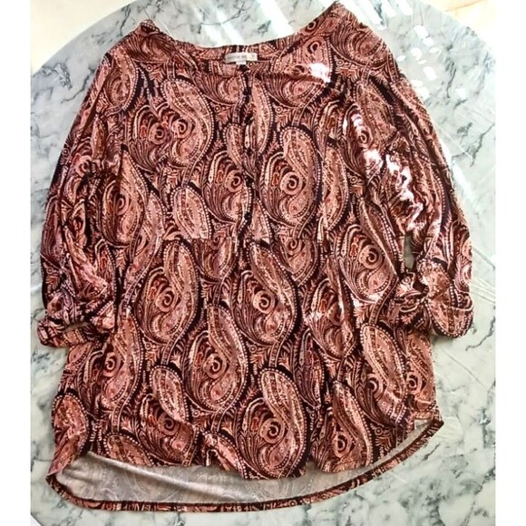 Westport 3X Shirt Top Women Paisley Roll Tab Sleeves Buttons - Picture 2 of 12